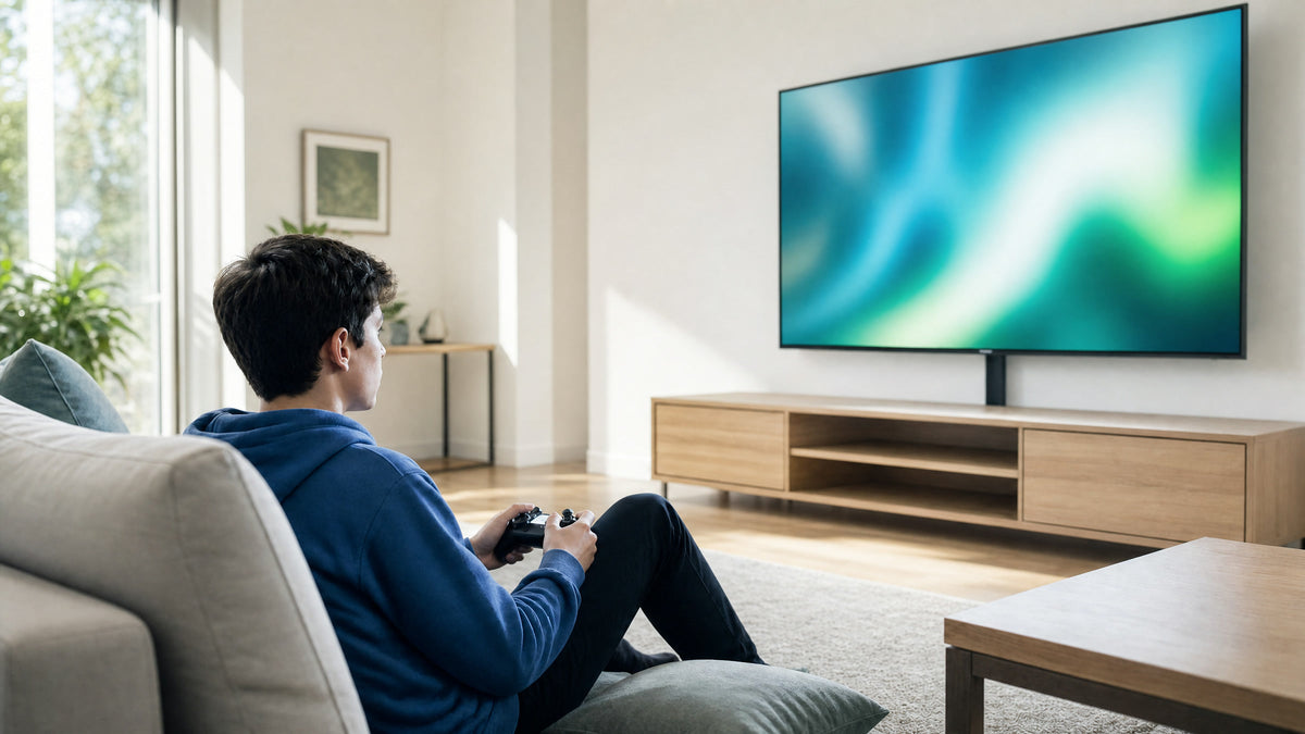 Teen gaming in a living room