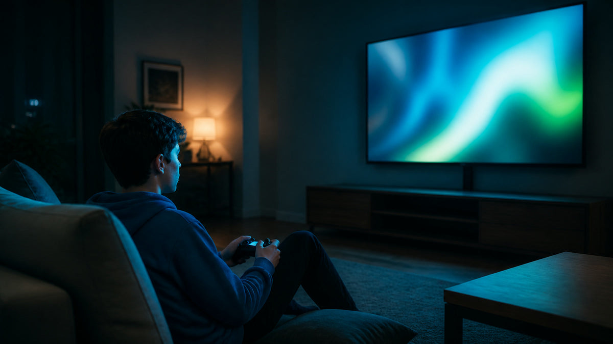 Teen gaming in a living room