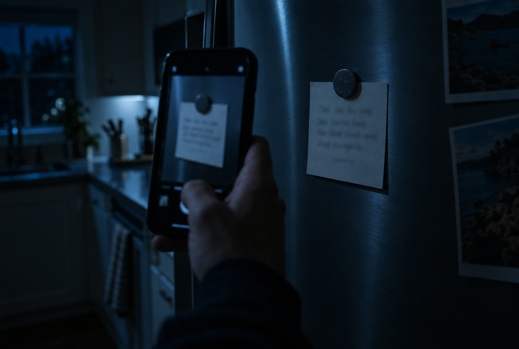 A stranger photographs the Wi-Fi card on a rental fridge