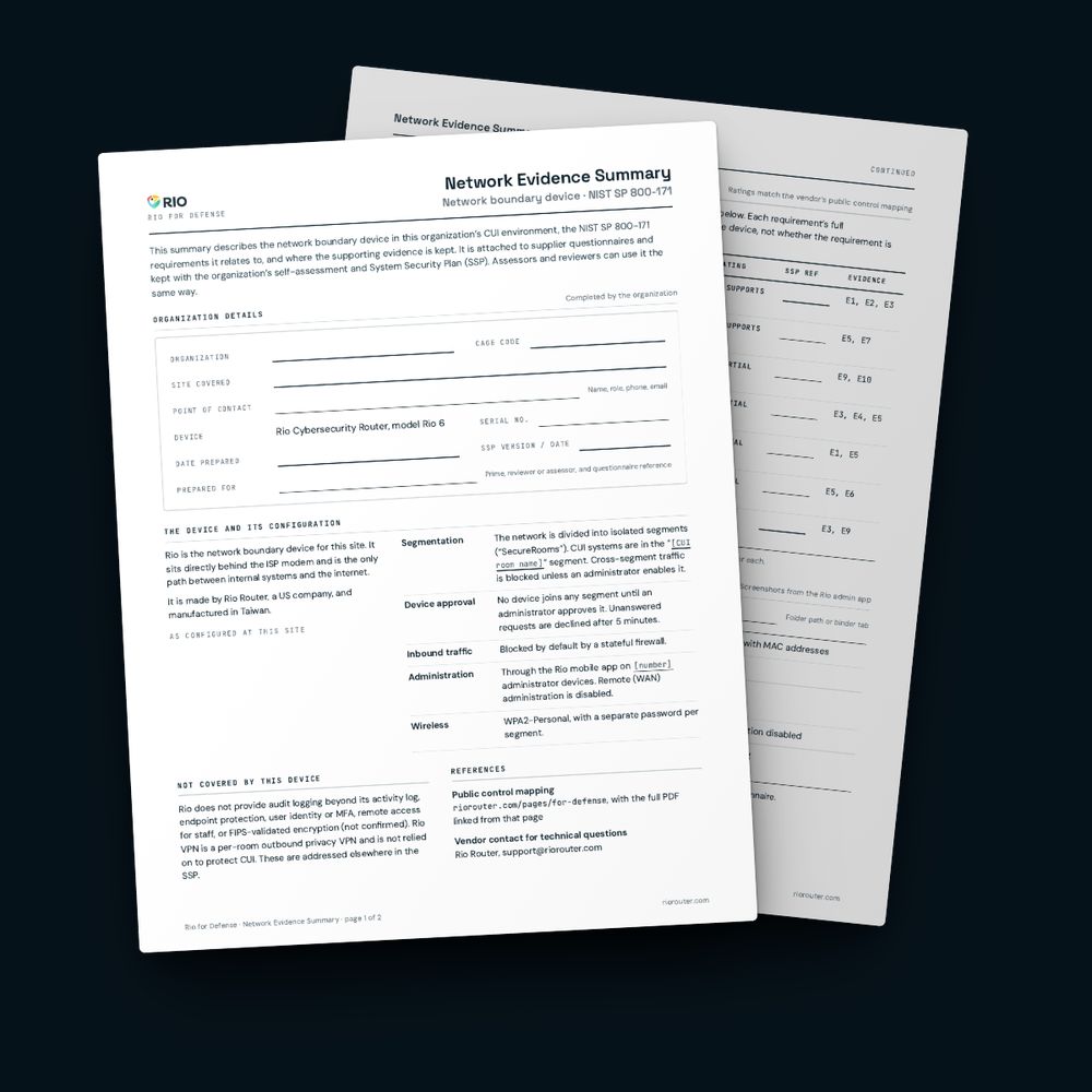 The two-page Network Evidence Summary for the boundary device.