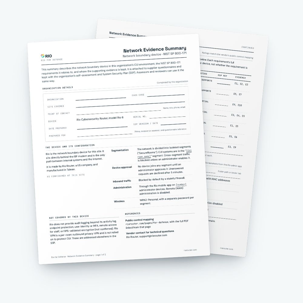 The two-page Network Evidence Summary for the boundary device.