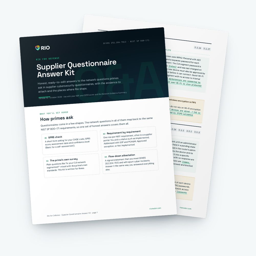 The Supplier Questionnaire Answer Kit cover with an answer page behind it.