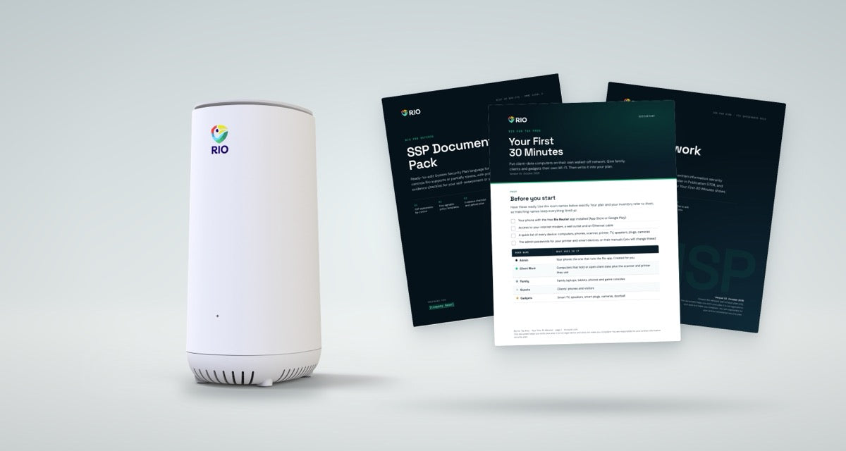 Rio router with the Defense and Tax Pros paperwork kits