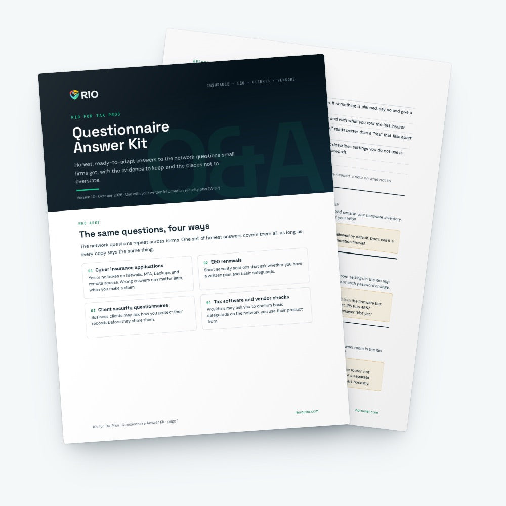 The Questionnaire Answer Kit cover with sample answers behind it.