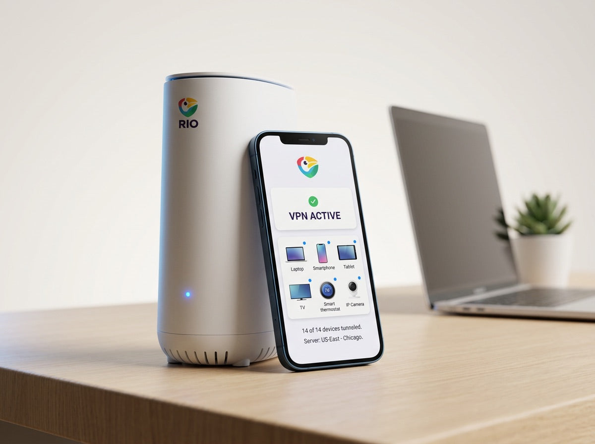 Rio Equip Router Secure Home Router with Built-In VPN & WiFi 6 | Rio